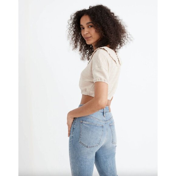 Madewell Ruffle Collared Crop Top M Ruffle Feminine Minimalist Contemporary Boho - Picture 10 of 11